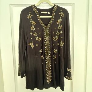 Soft Surroundings Black Tunic with Embroidered Accents